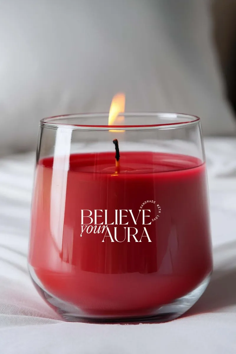 Believe Your Aura Vanilya Kokulu Kırmızı Mum - %100 Doğal Soya Mumu Aromaterapi ve Dekoratif Kokulu Mum - MBSBRD023VNL-11
