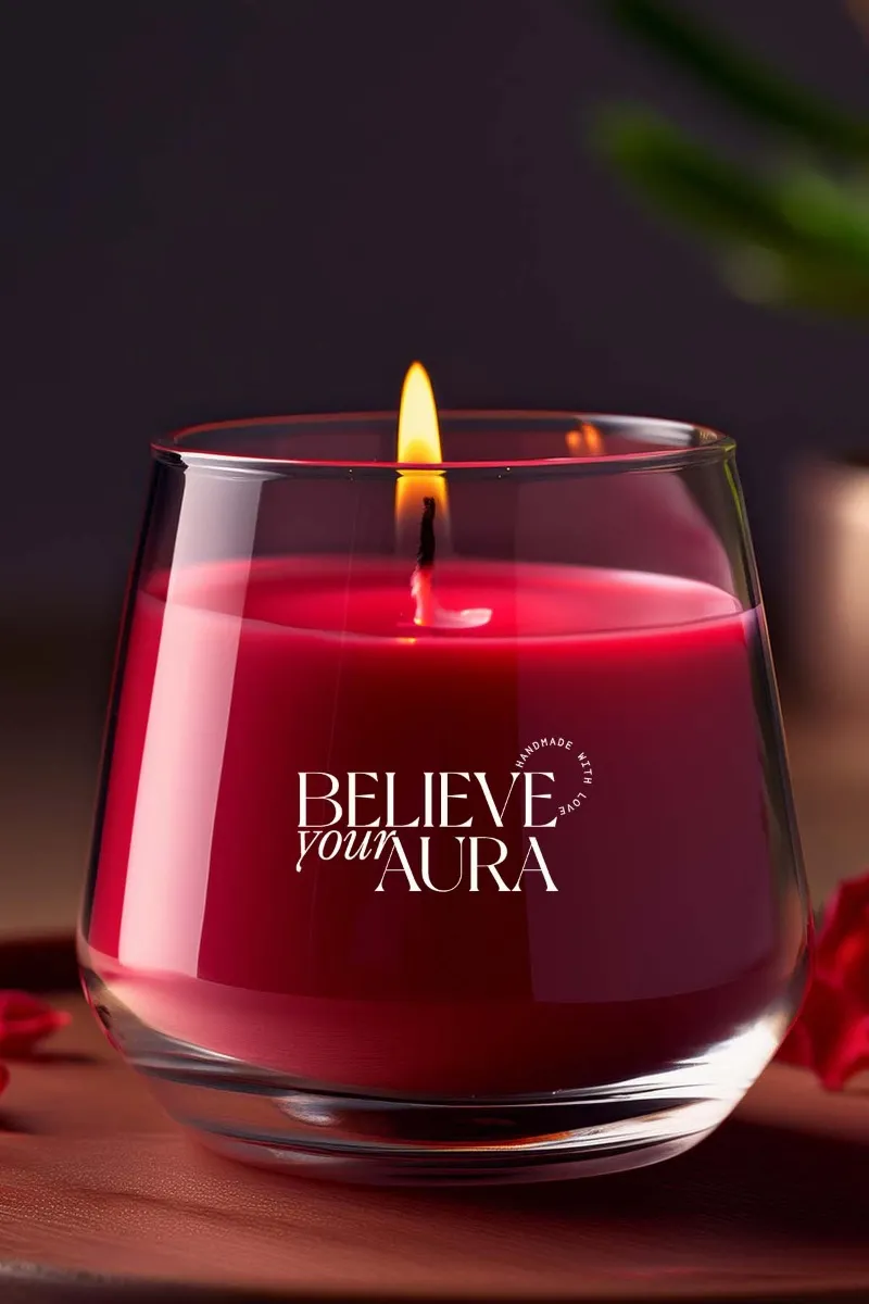 Believe Your Aura Vanilya Kokulu Kırmızı Mum - %100 Doğal Soya Mumu Aromaterapi ve Dekoratif Kokulu Mum - MBSBRD023VNL-11