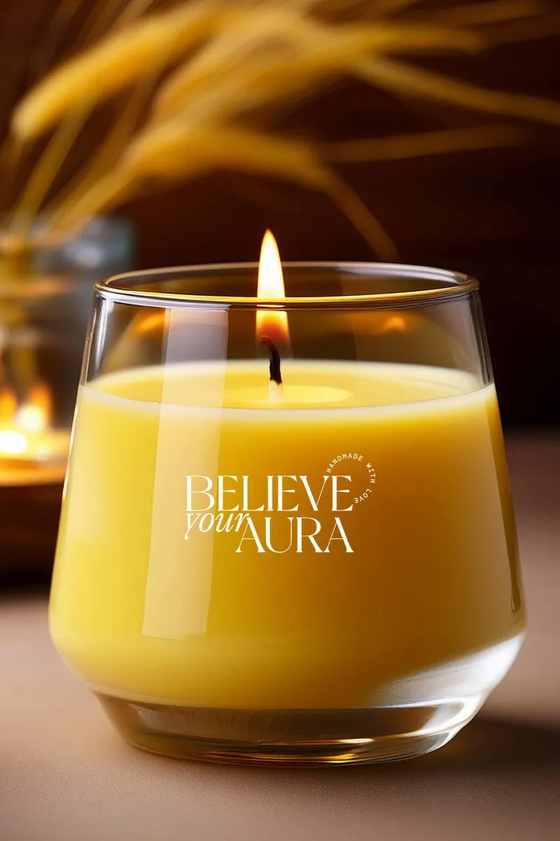 Believe Your Aura Vanilya Kokulu Sarı Mum - %100 Doğal Soya Mumu Aromaterapi ve Dekoratif Kokulu Mum - MBSBRD023VNL-13