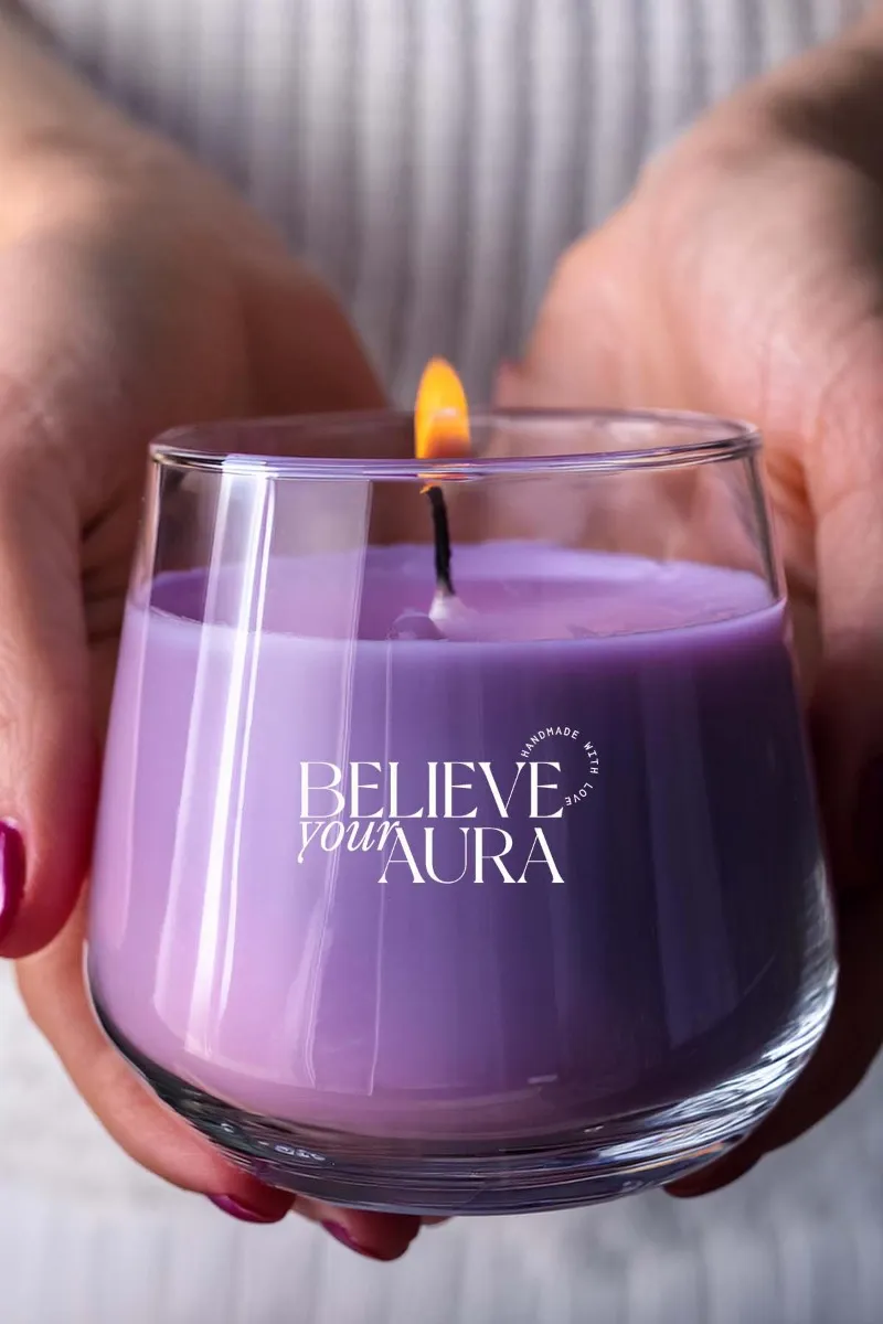 Believe Your Aura Vanilya Kokulu Mor Mum - %100 Doğal Soya Mumu Aromaterapi ve Dekoratif Kokulu Mum - MBSBRD023VNL-14