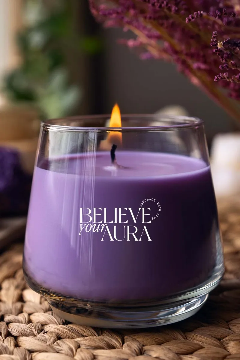 Believe Your Aura Vanilya Kokulu Mor Mum - %100 Doğal Soya Mumu Aromaterapi ve Dekoratif Kokulu Mum - MBSBRD023VNL-14