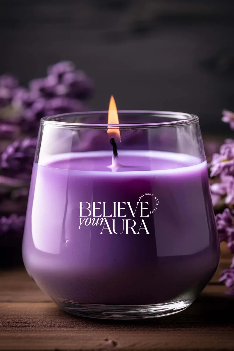 Believe Your Aura Vanilya Kokulu Mor Mum - %100 Doğal Soya Mumu Aromaterapi ve Dekoratif Kokulu Mum - MBSBRD023VNL-14