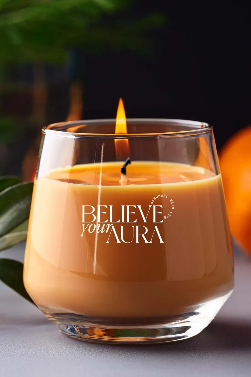 Believe Your Aura Vanilya Kokulu Turuncu Mum - %100 Doğal Soya Mumu Aromaterapi ve Dekoratif Kokulu Mum - MBSBRD023VNL-16