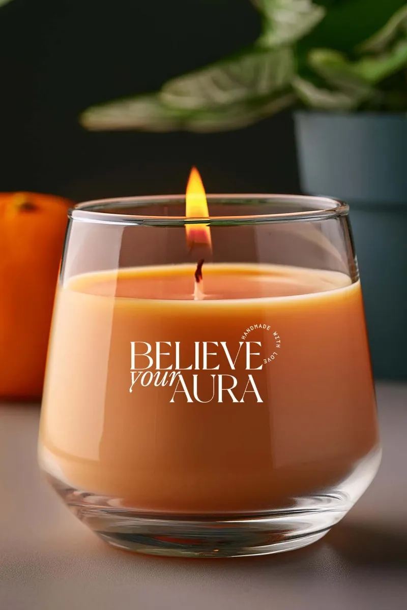 Believe Your Aura Vanilya Kokulu Turuncu Mum - %100 Doğal Soya Mumu Aromaterapi ve Dekoratif Kokulu Mum - MBSBRD023VNL-16