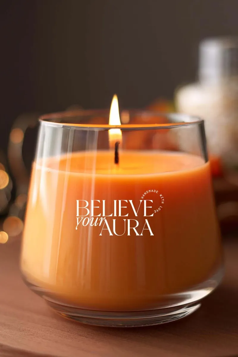 Believe Your Aura Vanilya Kokulu Turuncu Mum - %100 Doğal Soya Mumu Aromaterapi ve Dekoratif Kokulu Mum - MBSBRD023VNL-16