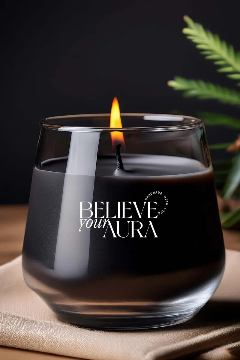 Believe Your Aura Vanilya Kokulu Siyah Mum - %100 Doğal Soya Mumu Aromaterapi ve Dekoratif Kokulu Mum - MBSBRD023VNL-20