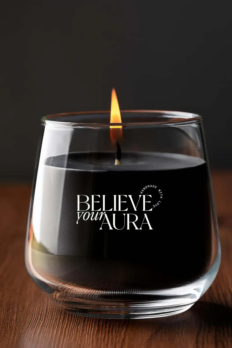 Believe Your Aura Vanilya Kokulu Siyah Mum - %100 Doğal Soya Mumu Aromaterapi ve Dekoratif Kokulu Mum - MBSBRD023VNL-20