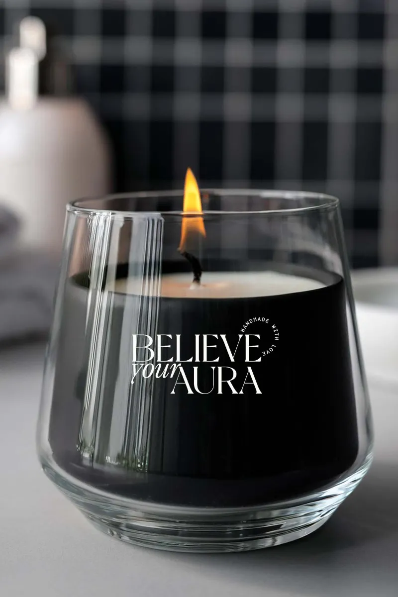 Believe Your Aura Vanilya Kokulu Siyah Mum - %100 Doğal Soya Mumu Aromaterapi ve Dekoratif Kokulu Mum - MBSBRD023VNL-20