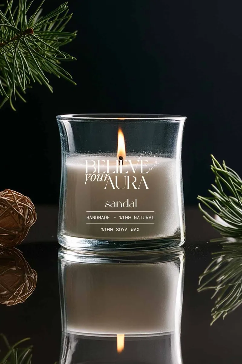 Believe Your Aura Sandal Ağacı Kokulu %100 Doğal Soya Mumu Aromaterapi ve Dekoratif Kokulu Bardak Mum - MBSBRD02510-SND