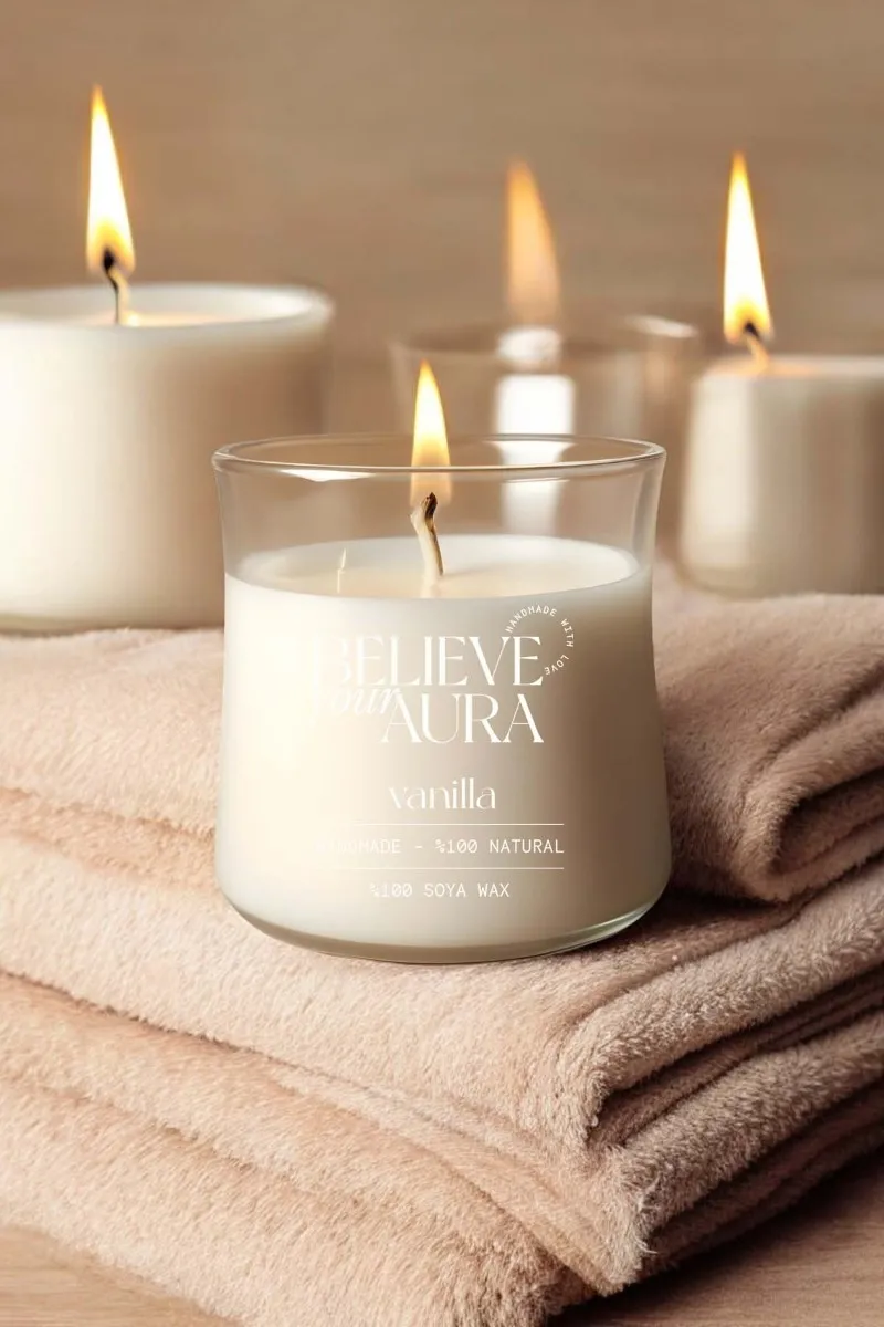 Believe Your Aura Vanilya Kokulu Mum - %100 Doğal Soya Mumu Aromaterapi ve Dekoratif Kokulu Bardak Mum - MBSBRD02510-VNL