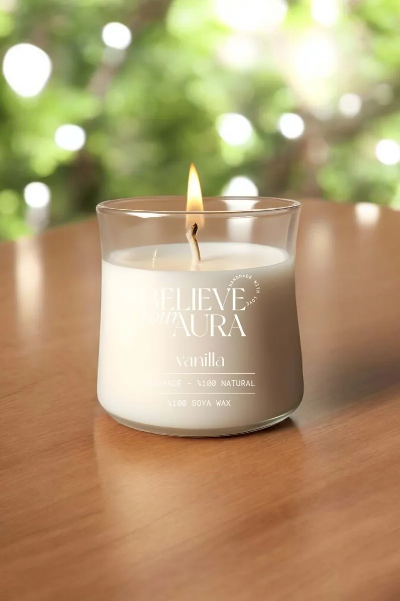 Believe Your Aura Vanilya Kokulu Mum - %100 Doğal Soya Mumu Aromaterapi ve Dekoratif Kokulu Bardak Mum - MBSBRD02510-VNL