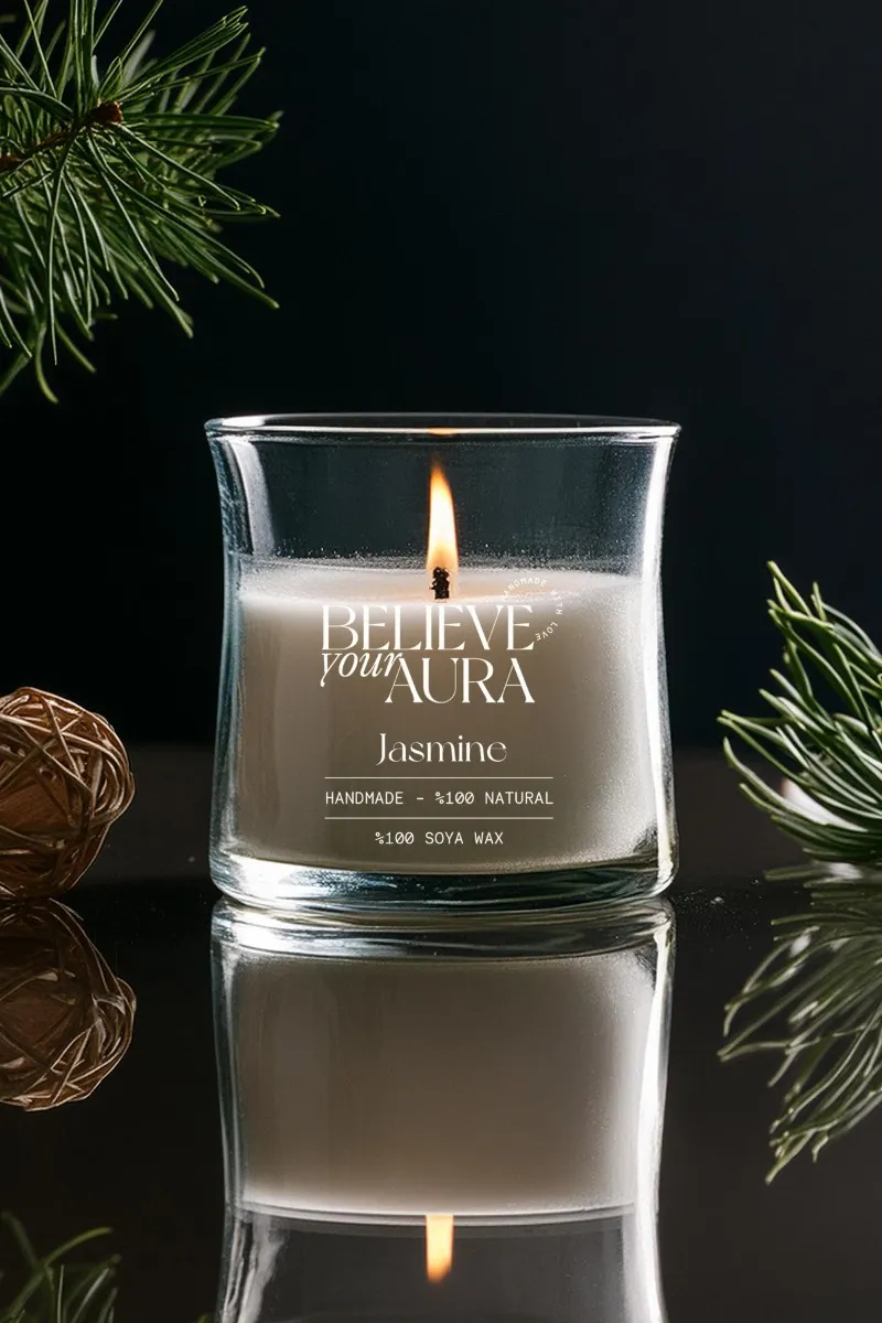 Believe Your Aura Yasemin Kokulu Mum - %100 Doğal Soya Mumu Aromaterapi ve Dekoratif Kokulu Bardak Mum - MBSBRD02510-YSM