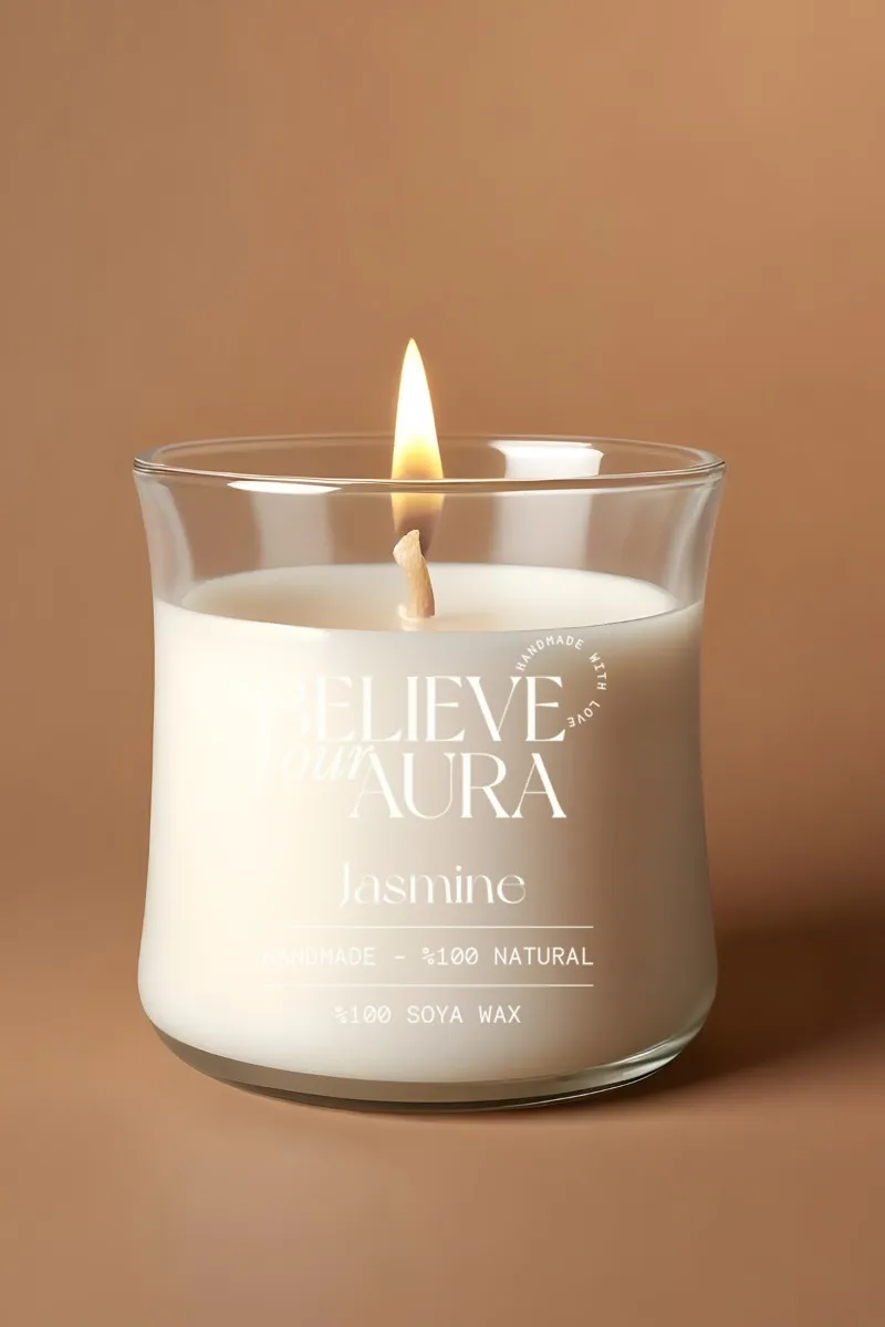 Believe Your Aura Yasemin Kokulu Mum - %100 Doğal Soya Mumu Aromaterapi ve Dekoratif Kokulu Bardak Mum - MBSBRD02510-YSM