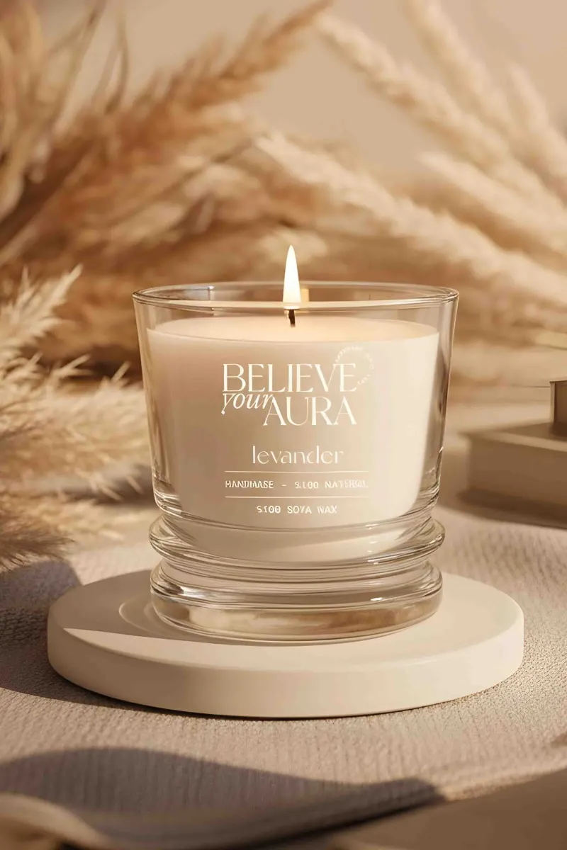 Believe Your Aura Lavanta Kokulu Bardak Mum - %100 Doğal Soya Mumu Aromaterapi Bardak Mum MBSBRD02610-LVN