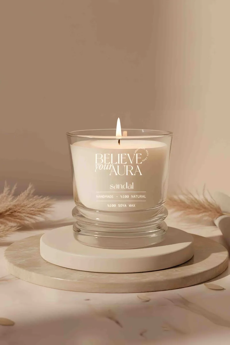Believe Your Aura Sandal Ağacı Kokulu Mum - %100 Doğal Soya Mumu Aromaterapi Bardak Mum MBSBRD02610-27
