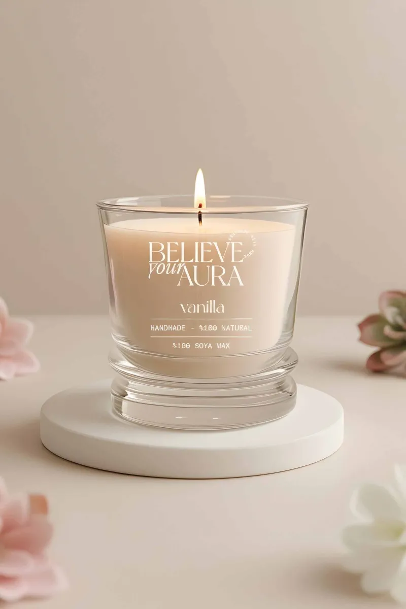 Believe Your Aura Vanilya Kokulu Bardak Mum - %100 Doğal Soya Mumu Aromaterapi Bardak Mum MBSBRD02610-VNL