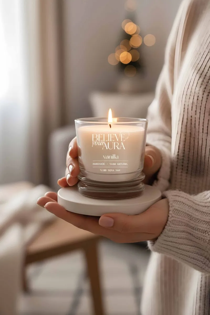 Believe Your Aura Vanilya Kokulu Bardak Mum - %100 Doğal Soya Mumu Aromaterapi Bardak Mum MBSBRD02610-VNL
