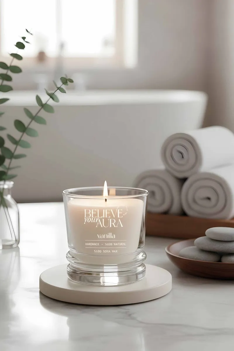 Believe Your Aura Vanilya Kokulu Bardak Mum - %100 Doğal Soya Mumu Aromaterapi Bardak Mum MBSBRD02610-VNL