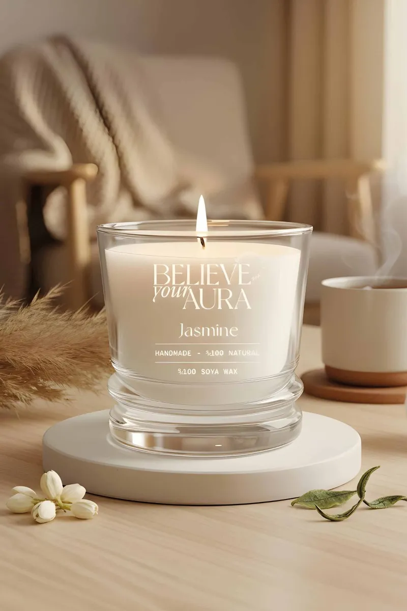 Believe Your Aura Yasemin Kokulu Bardak Mum - %100 Doğal Soya Mumu Aromaterapi Bardak Mum-MBSBRD02610-YSM