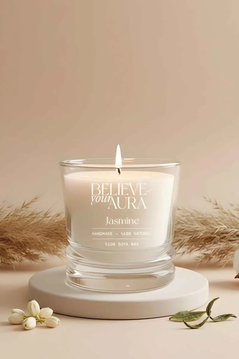 Believe Your Aura Yasemin Kokulu Bardak Mum - %100 Doğal Soya Mumu Aromaterapi Bardak Mum-MBSBRD02610-YSM