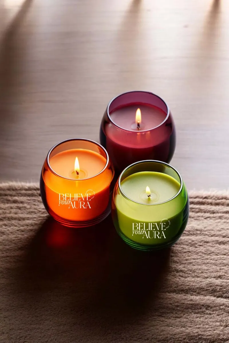 Believe Your Aura Lavanta - Sandal Ağacı - Vanilya Kokulu Mum 3'lü Set - %100 Doğal Soya Mumu - MBSBRD02810-KLSV