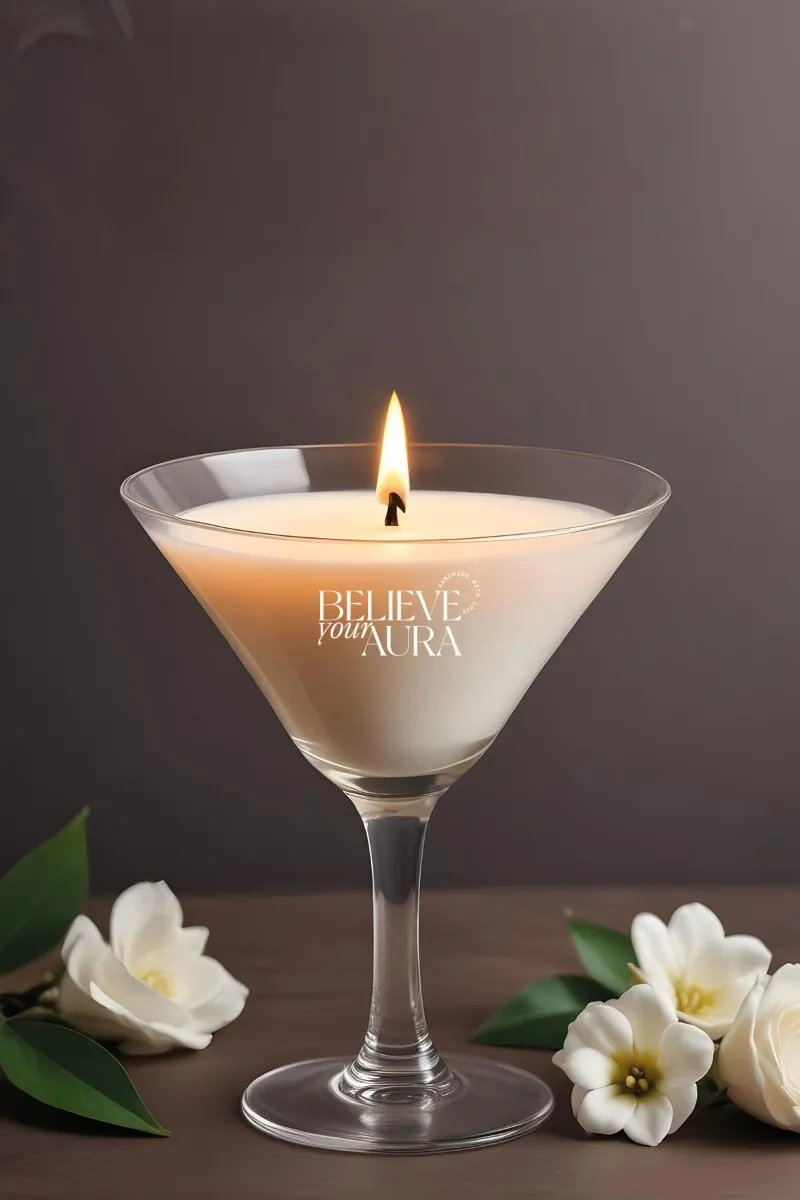Believe Your Aura Vanilya Kokulu Mum - %100 Doğal Soya Mumu Beyaz Dekoratif Kadeh Mum - MBSBRD029VNL-10