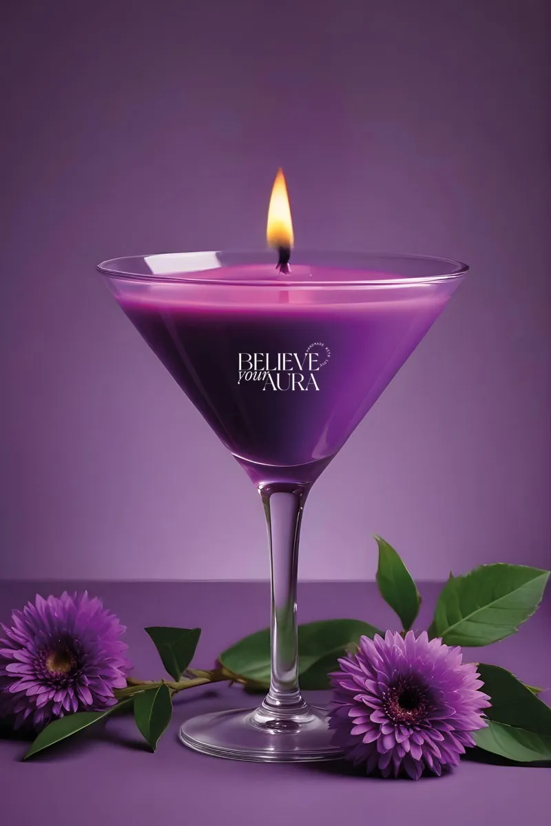Believe Your Aura Vanilya Kokulu Mum - %100 Doğal Soya Mumu Mor Dekoratif Kokulu Mum - MBSBRD029VNL-14