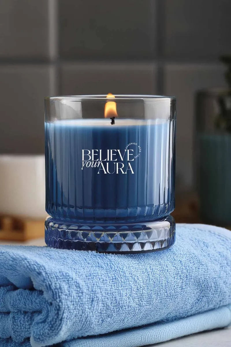 Believe Your Aura Vanilya Kokulu Mum - %100 Doğal Soya Mumu Kristal Bardak Aromaterapi Kokulu Mum - MBSBRD03610-VNL