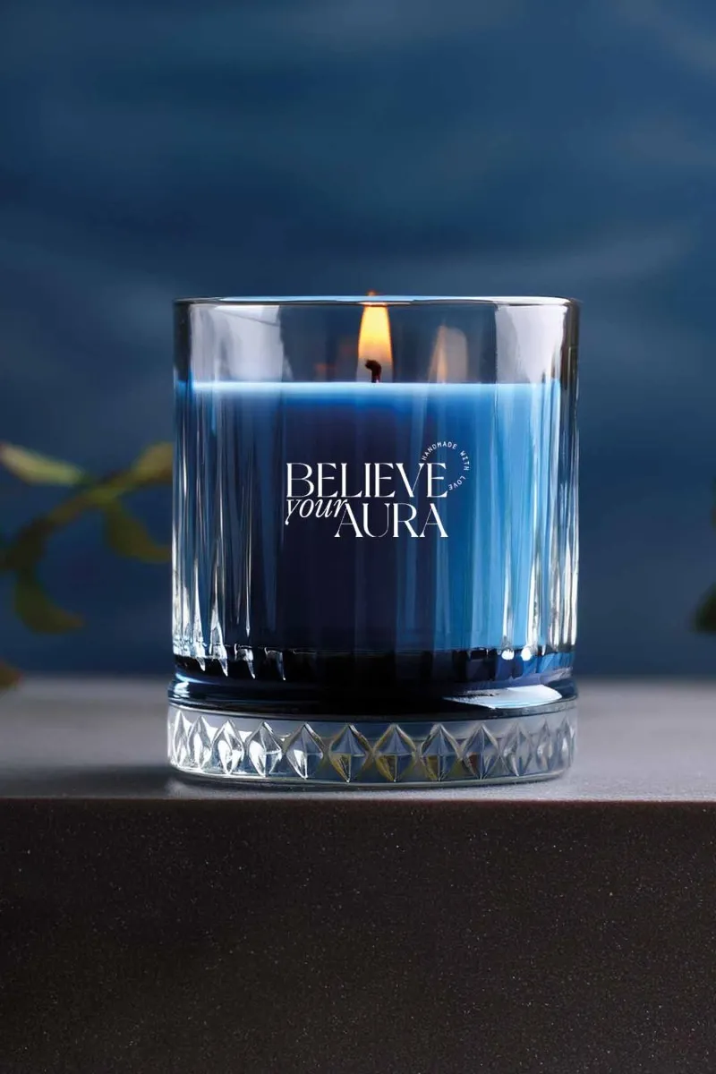 Believe Your Aura Vanilya Kokulu Mum - %100 Doğal Soya Mumu Kristal Bardak Aromaterapi Kokulu Mum - MBSBRD03610-VNL