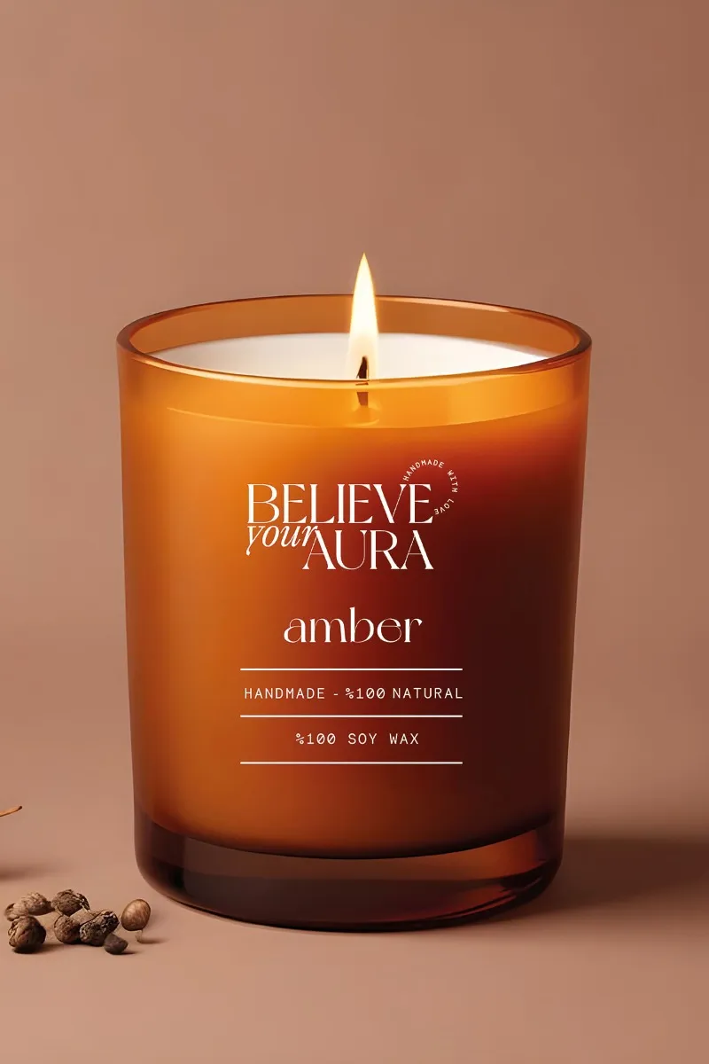 Believe Your Aura Organik Soya Wax Amber Kokulu Mum - MBSBRD04210-AMB