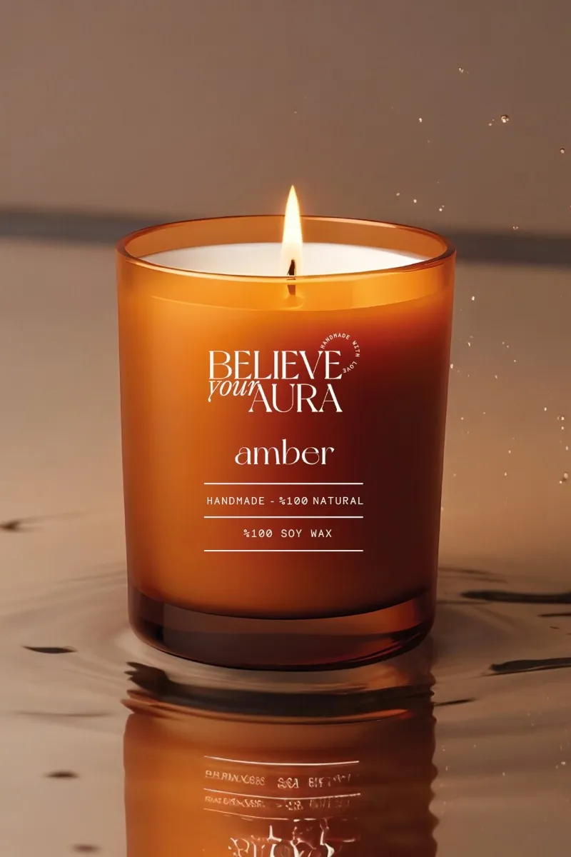 Believe Your Aura Organik Soya Wax Amber Kokulu Mum - MBSBRD04210-AMB