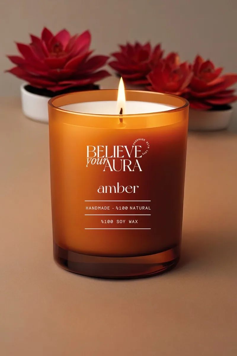 Believe Your Aura Organik Soya Wax Amber Kokulu Mum - MBSBRD04210-AMB