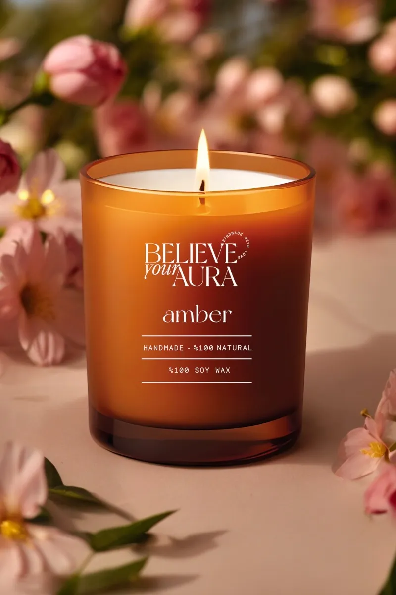 Believe Your Aura Organik Soya Wax Amber Kokulu Mum - MBSBRD04210-AMB