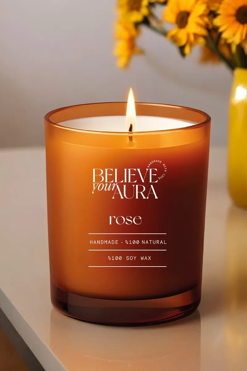 Believe Your Aura Organik Soya Wax Gül Kokulu Mum -MBSBRD04210-GUL