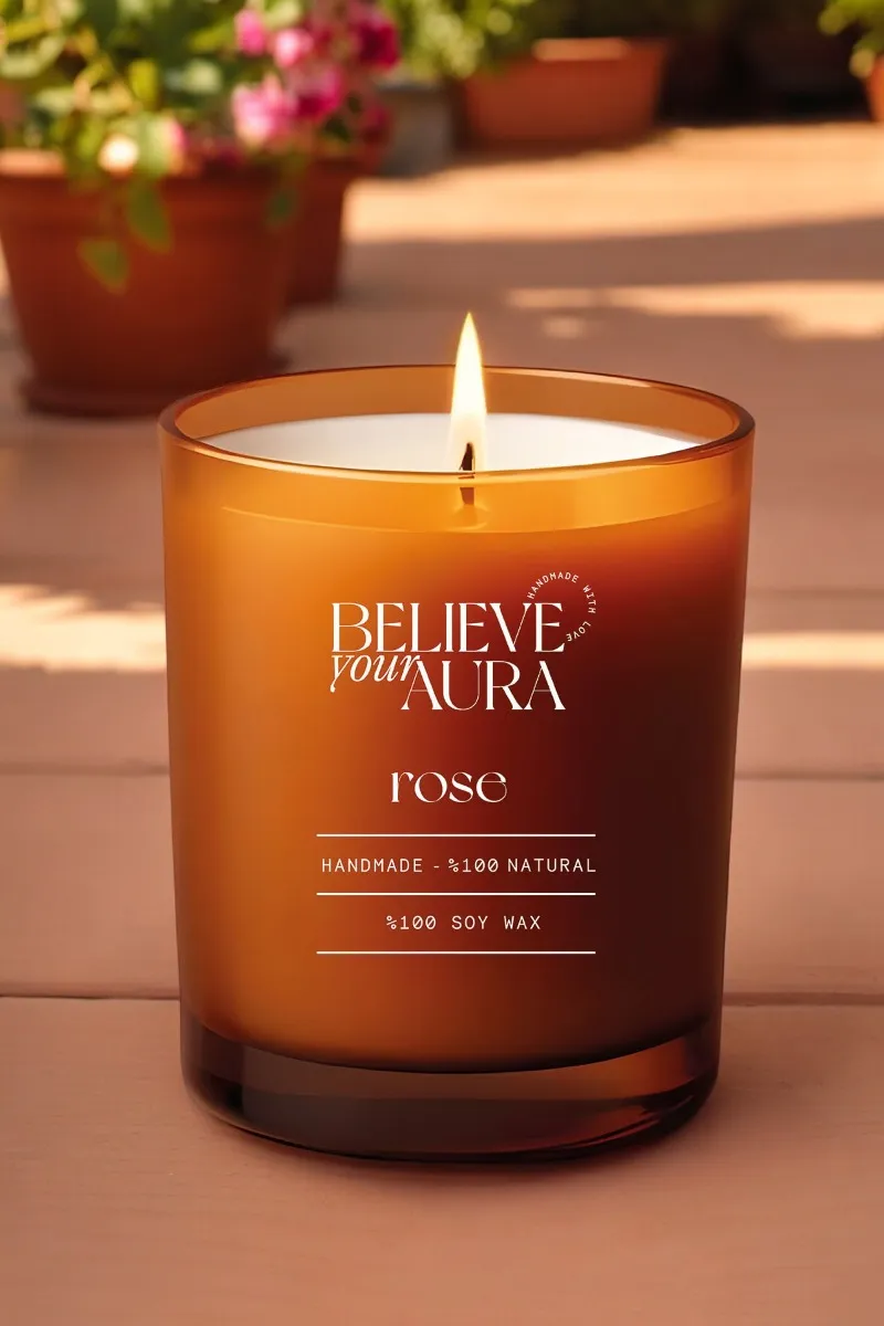 Believe Your Aura Organik Soya Wax Gül Kokulu Mum -MBSBRD04210-GUL