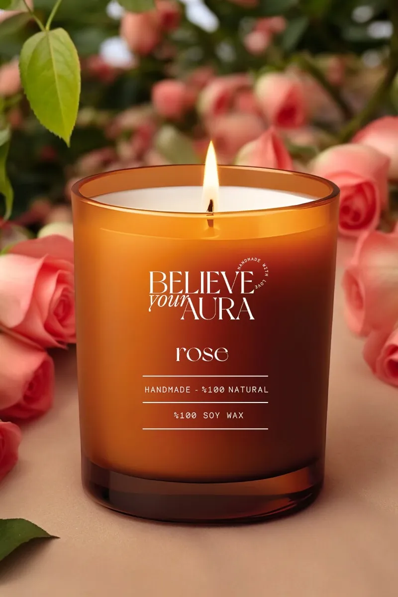 Believe Your Aura Organik Soya Wax Gül Kokulu Mum -MBSBRD04210-GUL