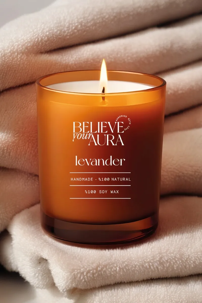 Believe Your Aura Organik Soya Wax Lavanta Kokulu Mum - MBSBRD04210-LVN