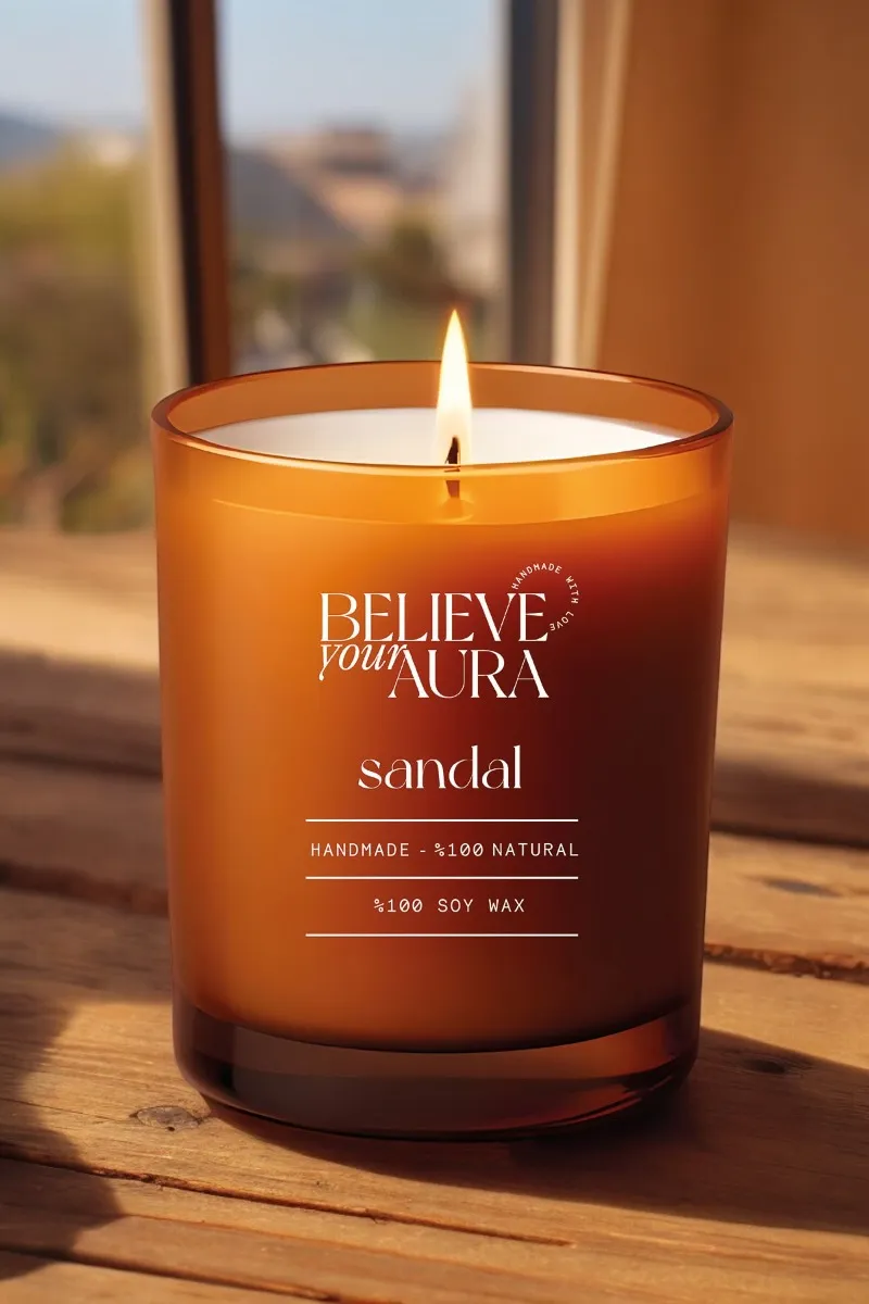 Believe Your Aura Organik Soya Wax Sandal Ağacı Kokulu Mum - MBSBRD04210-SND