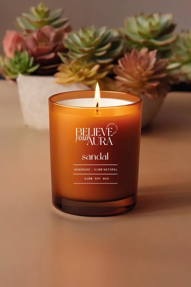Believe Your Aura Organik Soya Wax Sandal Ağacı Kokulu Mum - MBSBRD04210-SND