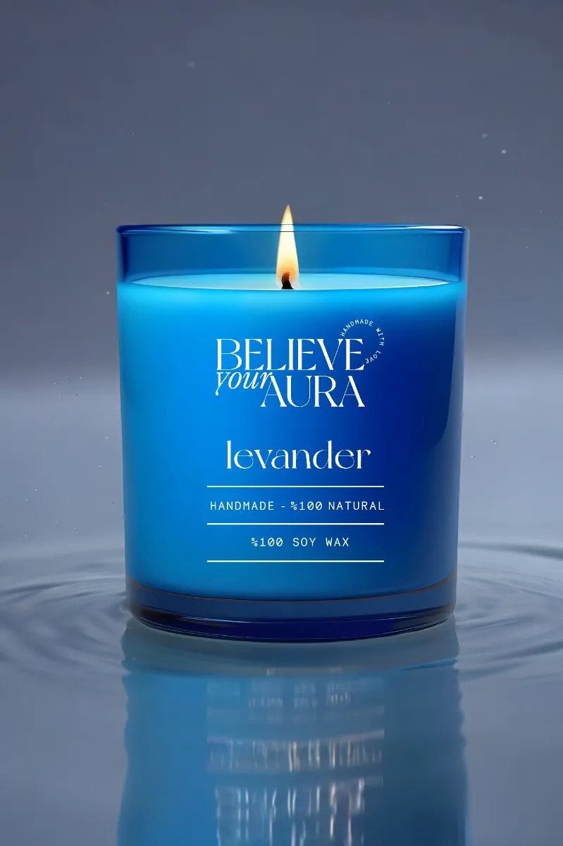 Believe Your Aura Natural Soya Mumu Lavanta Kokulu Mavi Bardak Mum - MBSBRD04310-LVN