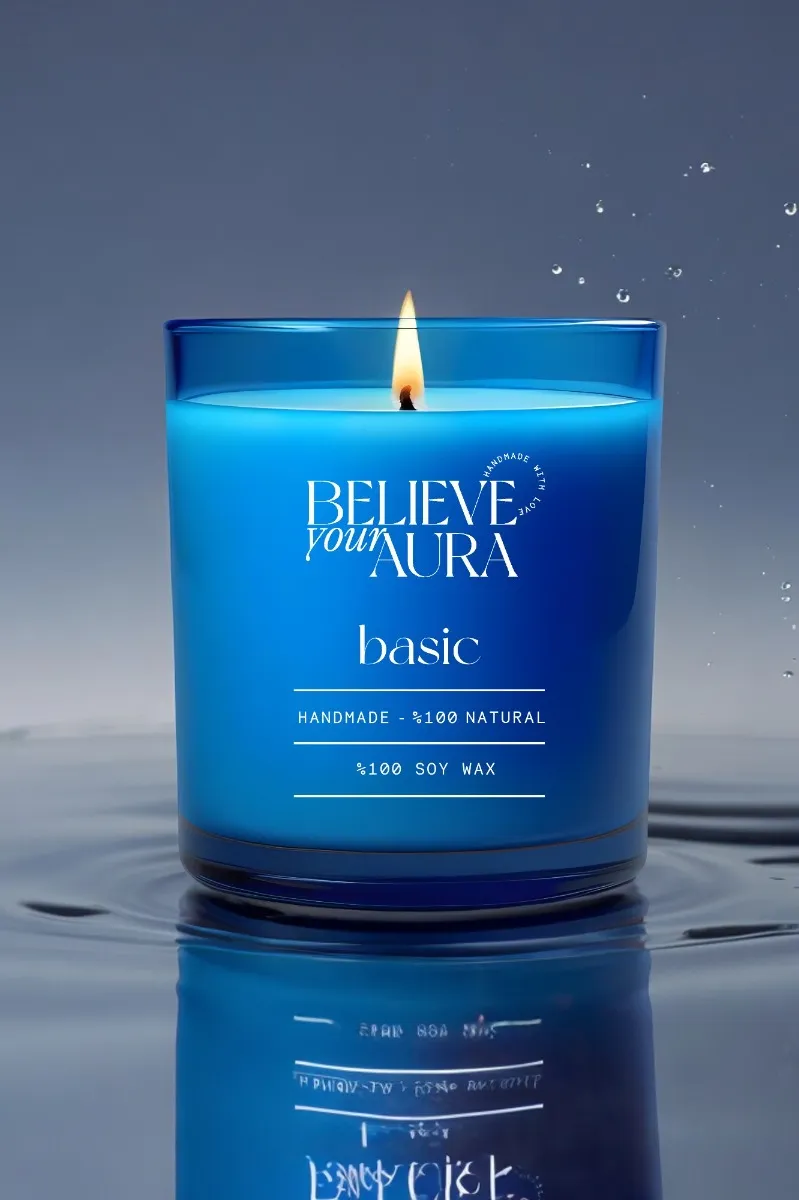 Believe Your Aura Natural Soya Mumu Saf Kokusuz Mavi Bardak Mum - MBSBRD04310-SAF