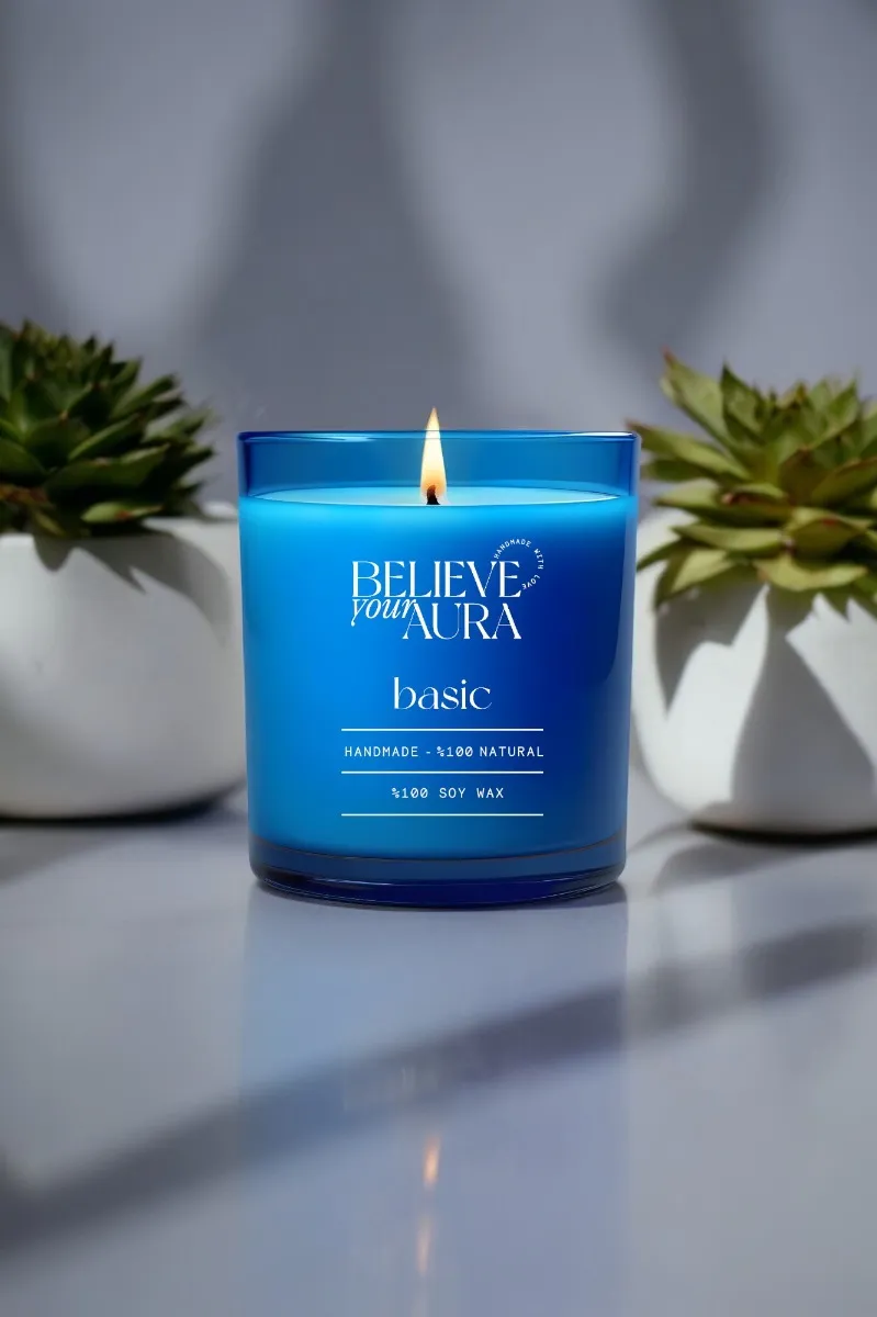 Believe Your Aura Natural Soya Mumu Saf Kokusuz Mavi Bardak Mum - MBSBRD04310-SAF