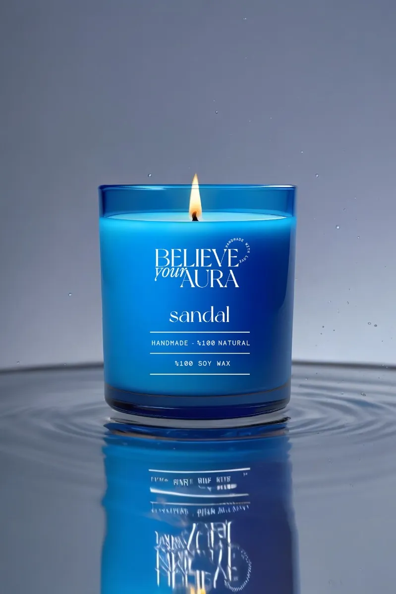 Believe Your Aura Sandal Ağacı Kokulu Natural Soya Mumu Mavi Bardak Mum - MBSBRD04310-SND