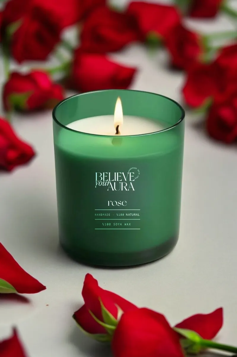Believe Your Aura Organik Soya Wax Gül Kokulu Mum -MBSBRD04410-GUL
