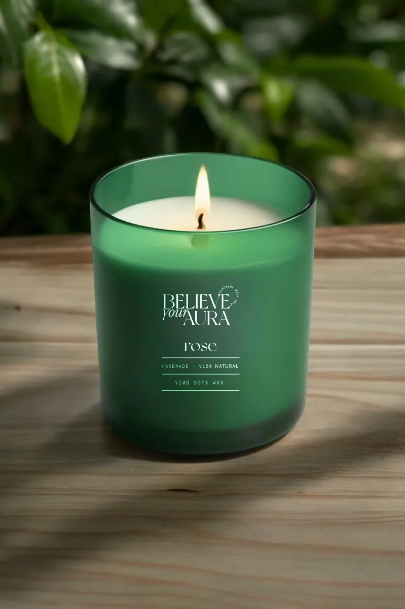 Believe Your Aura Organik Soya Wax Gül Kokulu Mum -MBSBRD04410-GUL