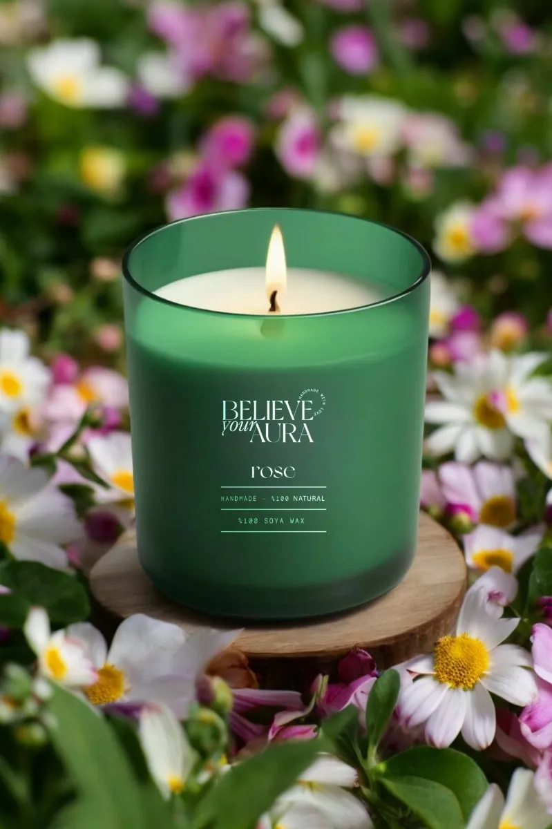 Believe Your Aura Organik Soya Wax Gül Kokulu Mum -MBSBRD04410-GUL