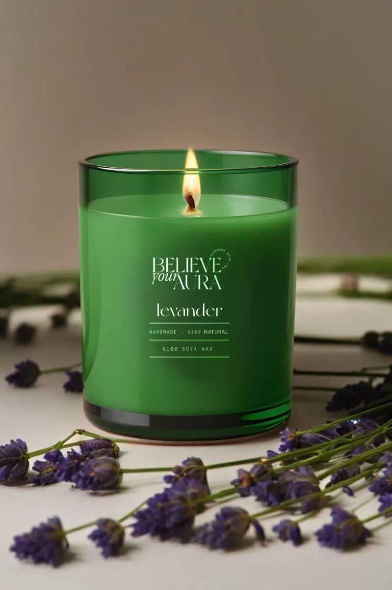 Believe Your Aura Organik Soya Wax Lavanta Kokulu Mum -MBSBRD04410-LVN
