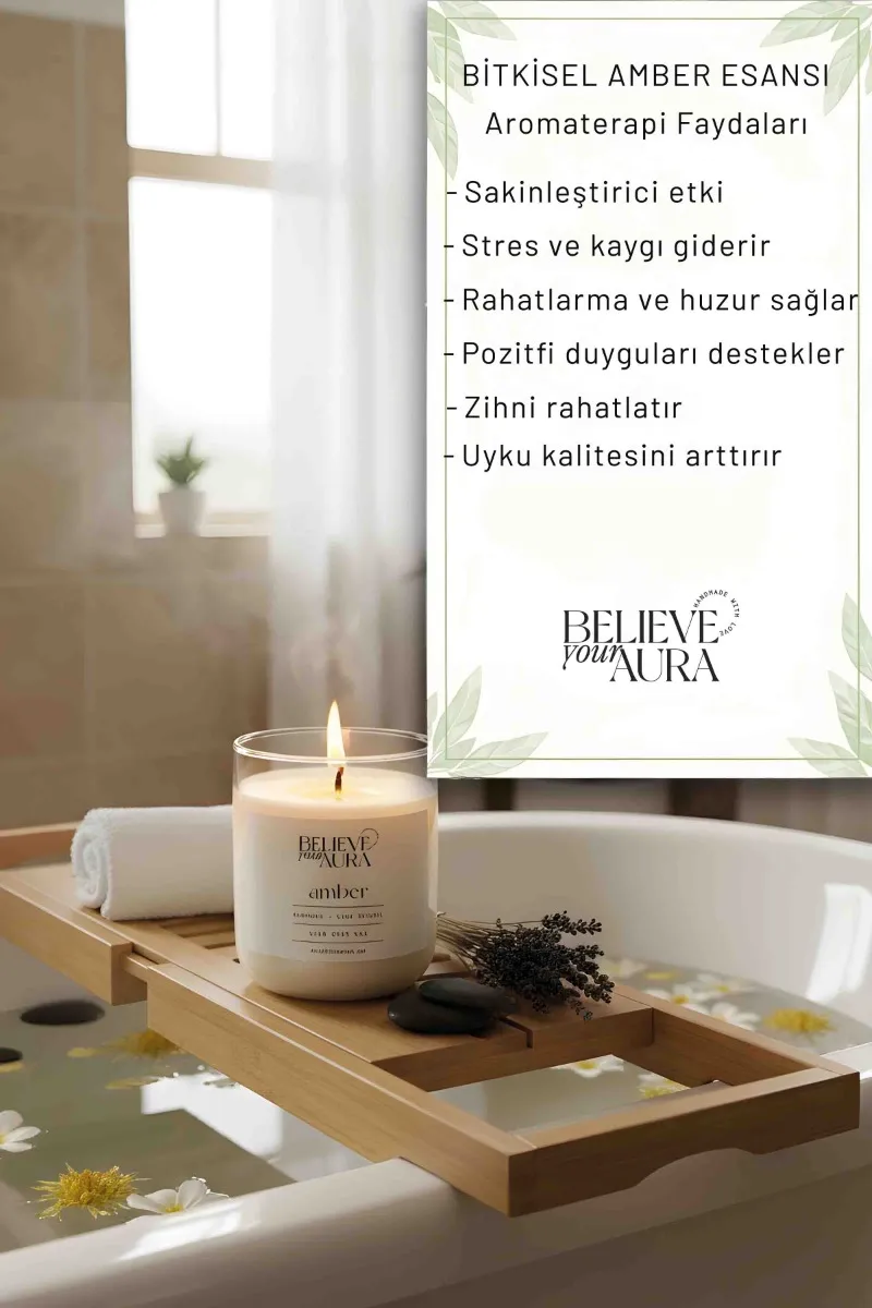 Believe Your Aura Amber Kokulu Bardak Mum - %100 Doğal Soya Mumu Aromaterapi Bardak Mum MBSBRD04510-AMB