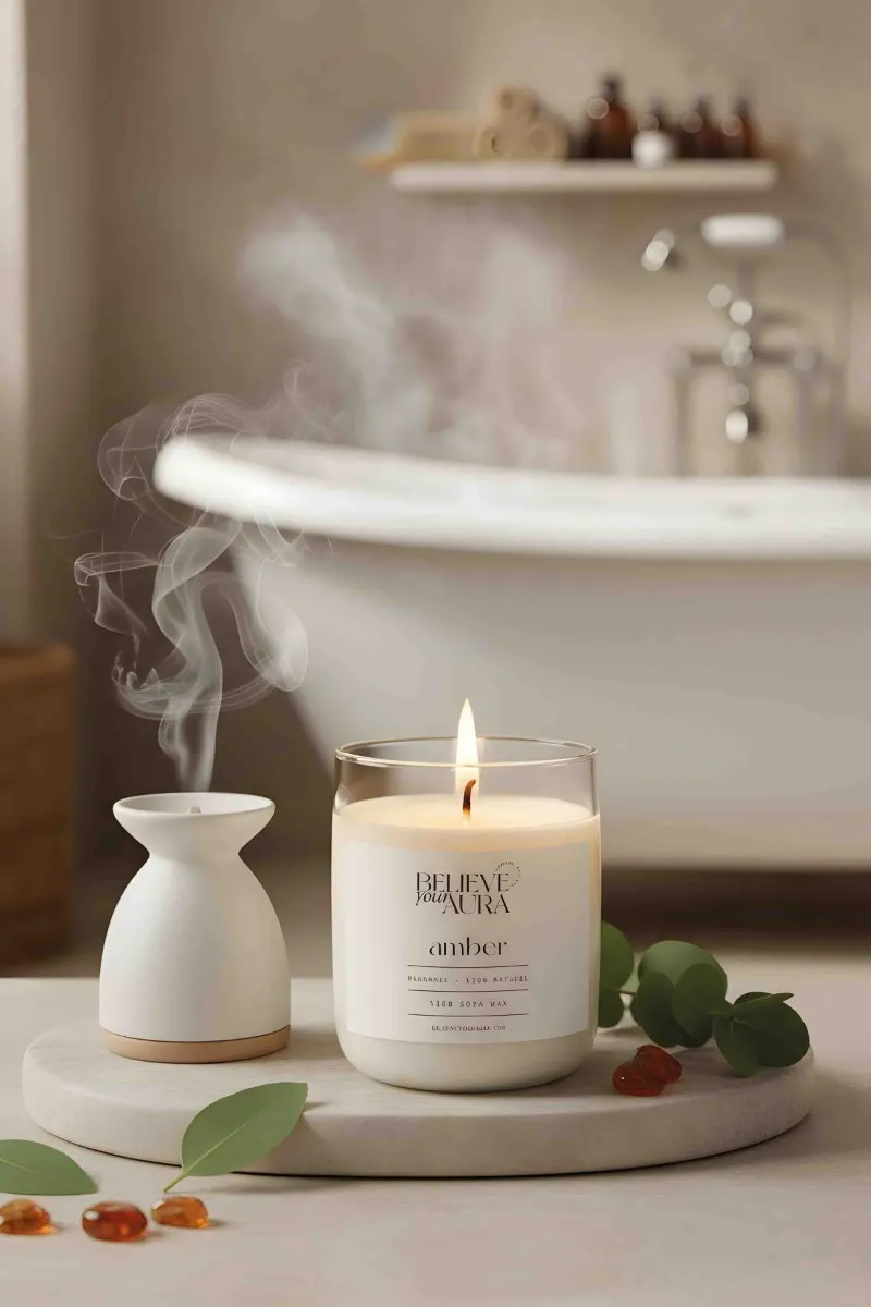 Believe Your Aura Amber Kokulu Bardak Mum - %100 Doğal Soya Mumu Aromaterapi Bardak Mum MBSBRD04510-AMB