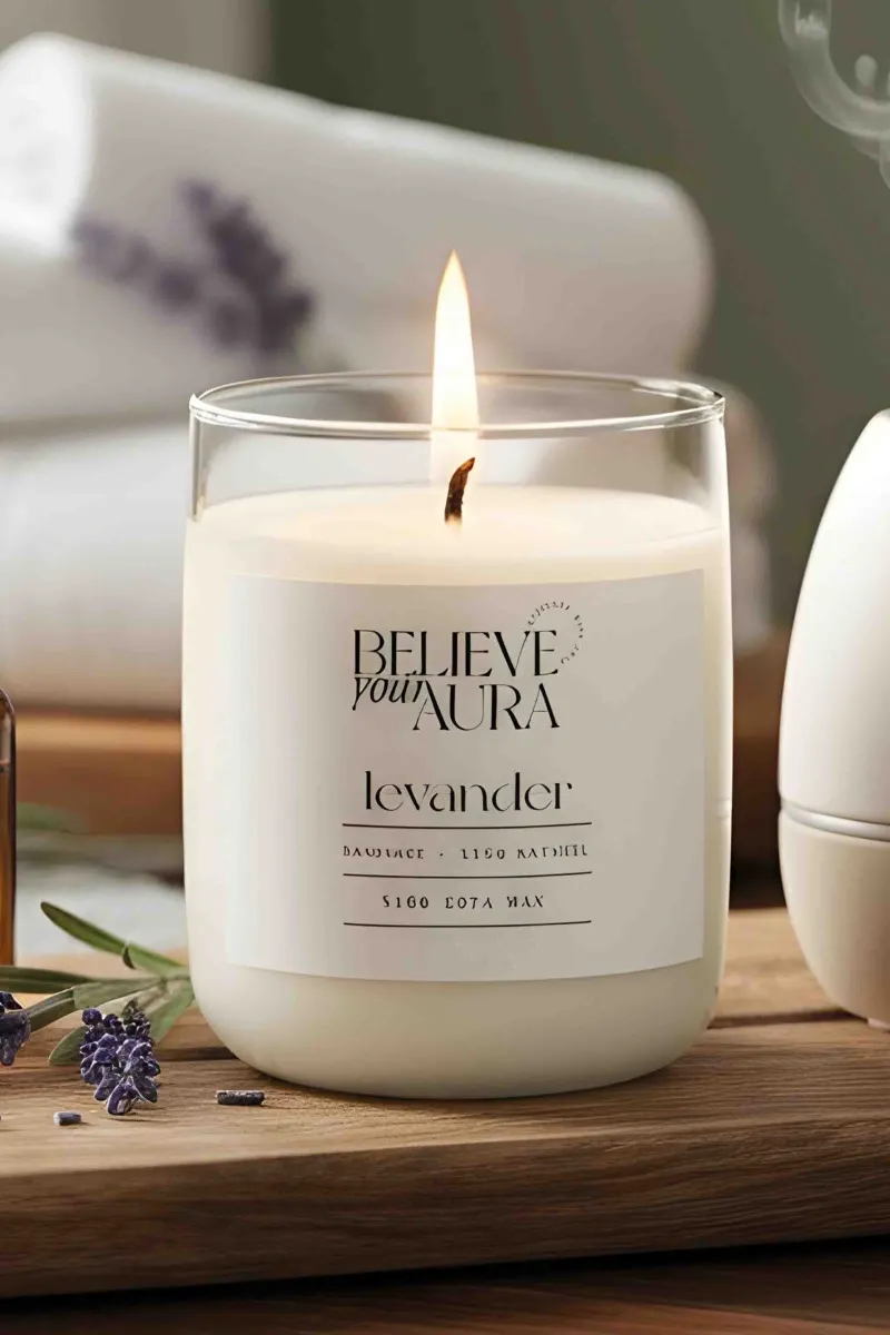 Believe Your Aura Lavanta Kokulu Bardak Mum - %100 Doğal Soya Mumu Aromaterapi Bardak Mum MBSBRD04510-LVN